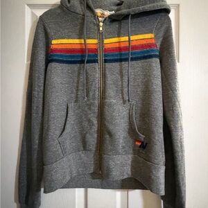 Aviator Nation 5-Stripe Hoodie (Heather Gray Zip-Up)